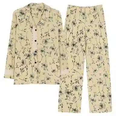 莫代尔 亲肤透气柔软舒适开衫长袖长裤睡衣套装 女款 抹茶色