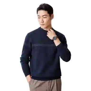 恒源祥 半高领花版纯色纯羊毛针织毛衣 男款