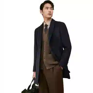 红豆 舒适保暖中长款纯色大衣 男款 藏青色