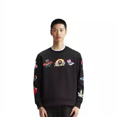 PALACE SS22 Mixed Media Bitmap Crew Black Logo