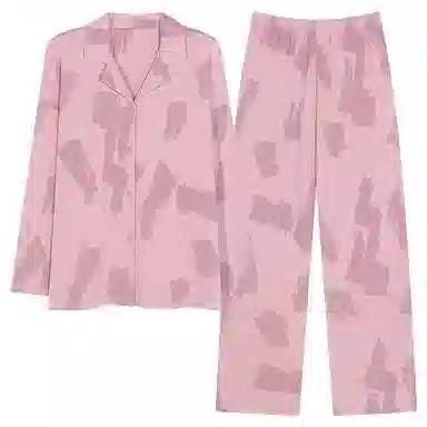 莫代尔 小清新气质时尚亲肤透气细腻柔软舒适轻盈翻领长袖长裤可外穿睡衣套装 女款 粉红色