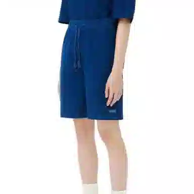 中国李宁 纯色宽松运动短裤 男款 蓝色