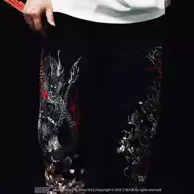 Sanshengliubu Heavy Industry Embroidered Pants Black