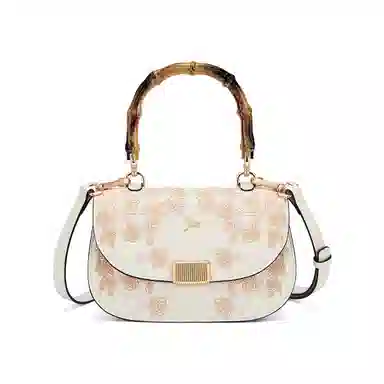 红蜻蜓 国风刺绣时尚设计经典高级感 牛皮 斜挎手提包 女款 米白