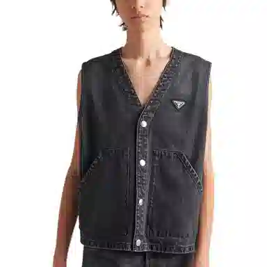 Prada SS23 Logo Denim Vest Black