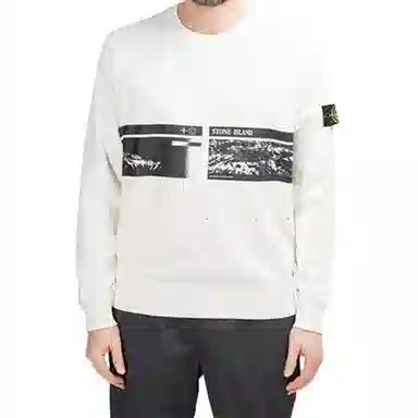Stone Island Mountain Print Crewneck Sweatshirt White