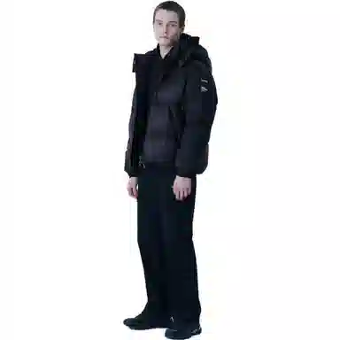 FILA Solid Color Hoodie Down Jacket Black