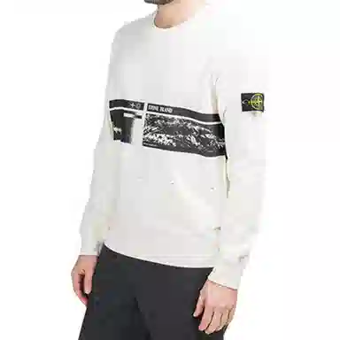 Stone Island Mountain Print Crewneck Sweatshirt White