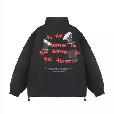 三体 不要回答红岸基地系列 简约基础款字母印花美式复古潮牌柔软舒适立领抽绳下摆宽松休闲加厚保暖字母长袖面包服棉服 男女同款