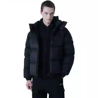 FILA Solid Color Hoodie Down Jacket Black