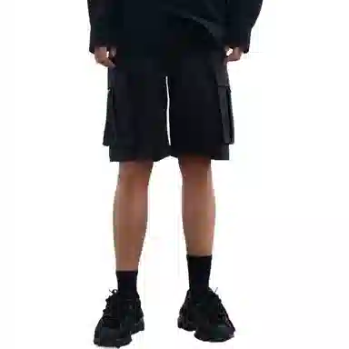 中国李宁 宽松休闲纯色运动工装短裤 男款 黑色