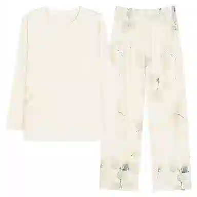 莫代尔 韩版小清新长袖长裤简约柔软亲肤舒适轻盈透气居家可外穿睡衣套装 女款 白色