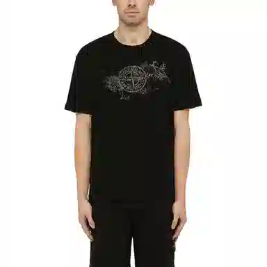 Stone Island Logo Print T-Shirt Black