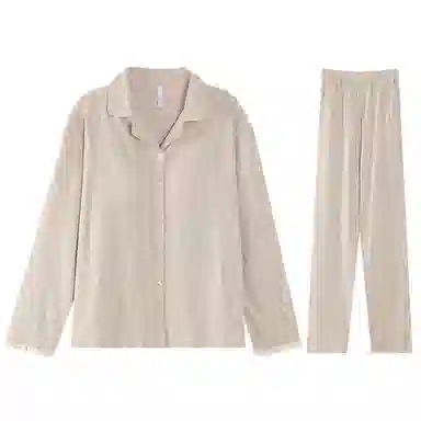 兰缪 舒适透气带胸垫长袖长裤可外穿家居服睡衣套装 女款 图色