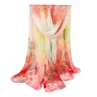 上海故事 春花秋月喷绘真丝长巾 桑蚕丝 丝巾 女款