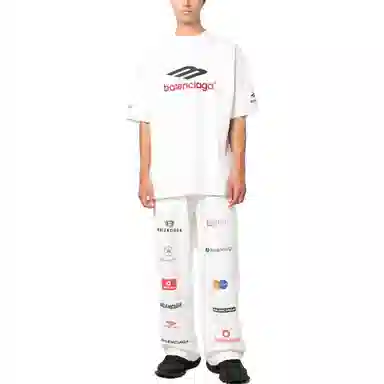 Balenciaga FW23 Logo Embroidered T-Shirt White