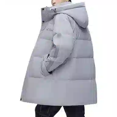 鸭鸭 连帽拉链长袖中长款羽绒服 男款