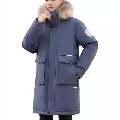 鸭鸭 连帽拉链中长款加厚羽绒服 男款