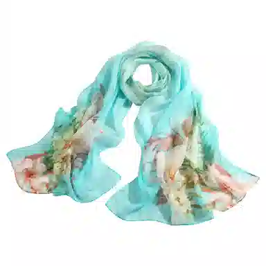 上海故事 春花秋月喷绘真丝长巾 桑蚕丝 丝巾 女款