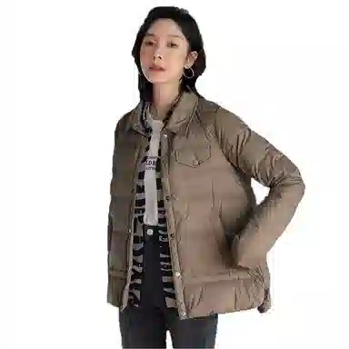 鸭鸭 轻薄保暖翻领纯色羽绒服 女款