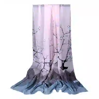 上海故事 春花秋月喷绘真丝长巾 桑蚕丝 丝巾 女款