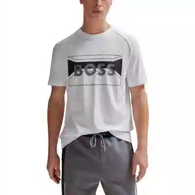 HUGO BOSS Cotton-Blend Regular-Fit T-Shirt With Logo Artwork T