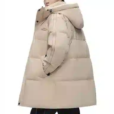 鸭鸭 连帽拉链长袖中长款羽绒服 男款