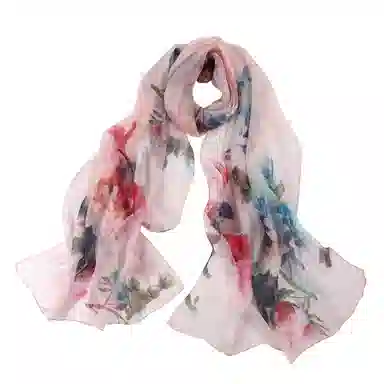 上海故事 春花秋月喷绘真丝长巾 桑蚕丝 丝巾 女款