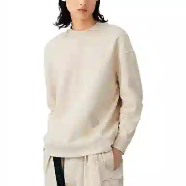 中国李宁 纯色印花图案圆领长袖卫衣 男女同款 卡其色