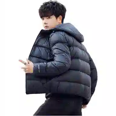 鸭鸭 连帽纯色面包羽绒服 男款