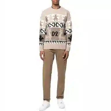 DSQUARED2 FW22 Jacquard Knit Sweater Khaki