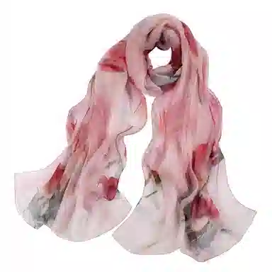 上海故事 春花秋月喷绘真丝长巾 桑蚕丝 丝巾 女款