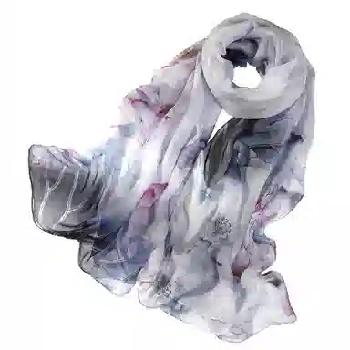 上海故事 春花秋月喷绘真丝长巾 桑蚕丝 丝巾 女款