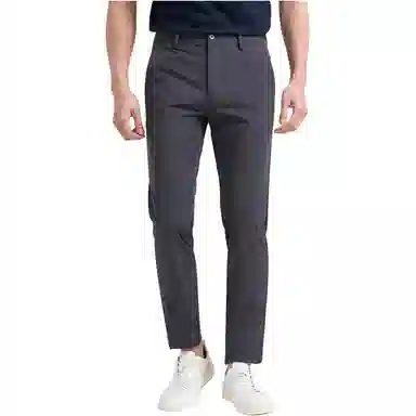 才子 纯色中腰拉链高弹直筒休闲裤 男款