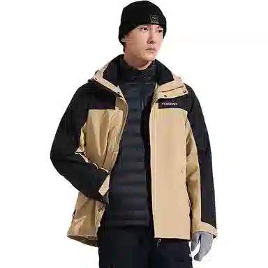 探路者 户外防风保暖防水三合一冲锋衣 男女同款 原木色\黑色