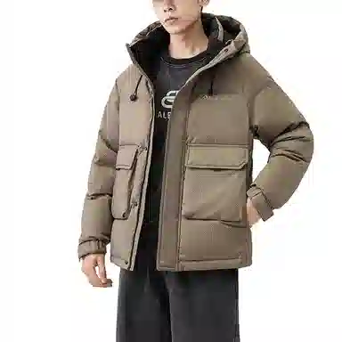 鸭鸭 字母印花短款连帽加厚羽绒服 男款