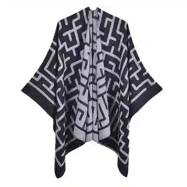 梦特娇 户外防风保暖高级双面双色混色几何图形百搭 披肩 女款