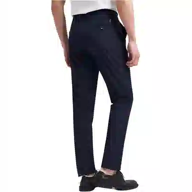 才子 纯色中腰拉链高弹直筒休闲裤 男款