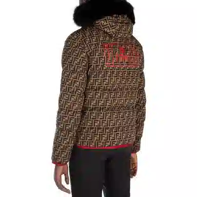 Fendi SS23 Printed Down Hoodie Jacket Brown