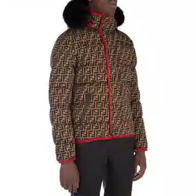 Fendi SS23 Printed Down Hoodie Jacket Brown