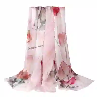 上海故事 春花秋月喷绘真丝长巾 桑蚕丝 丝巾 女款