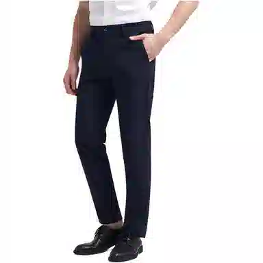 才子 纯色中腰拉链高弹直筒休闲裤 男款