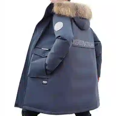 鸭鸭 连帽拉链中长款加厚羽绒服 男款