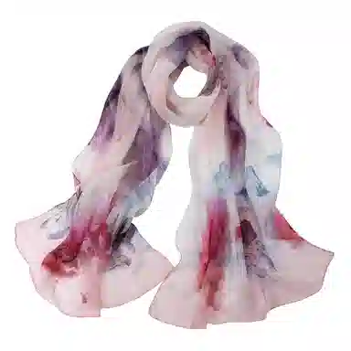 上海故事 春花秋月喷绘真丝长巾 桑蚕丝 丝巾 女款