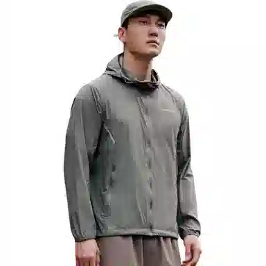 探路者 连帽拉链休闲透气舒适 透气防紫外线防晒服 男款 灰湖绿