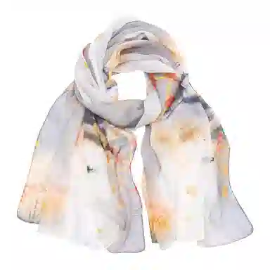 上海故事 春花秋月喷绘真丝长巾 桑蚕丝 丝巾 女款