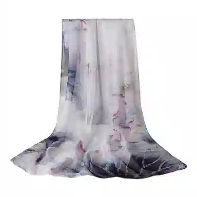 上海故事 春花秋月喷绘真丝长巾 桑蚕丝 丝巾 女款