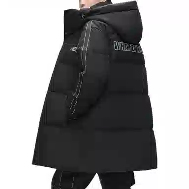鸭鸭 连帽拉链长袖中长款羽绒服 男款