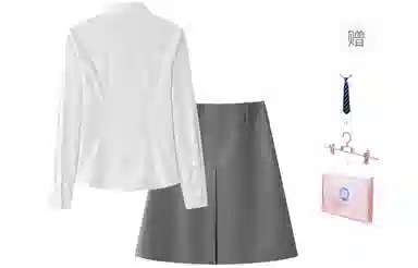 东鲸岁时记 学院风学姐感纯色松弛感长袖上衣中腰通勤收腰半裙衬衫套装 女款 灰色+白色