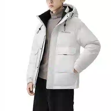 鸭鸭 字母印花短款连帽加厚羽绒服 男款